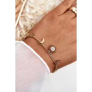 Fashionable gold bracelet with moon and sun