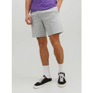 Světle šedé pánské žíhané teplákové basic kraťasy Jack & Jones New Basic