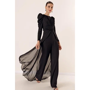 By Saygı Top Glittery Balloon Underarm Tulle Cape Playsuit Black