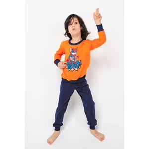 Remek boys' pyjamas, long sleeves, long legs - orange/navy blue