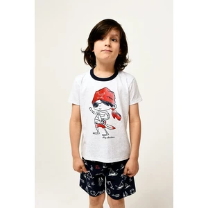 Kastos boys' pyjamas, short sleeves, shorts - light melange/navy blue print