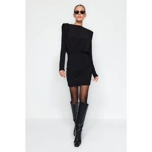 Trendyol Black Padded Draped Fitted Mini Stretchy Knitted Pencil Dress