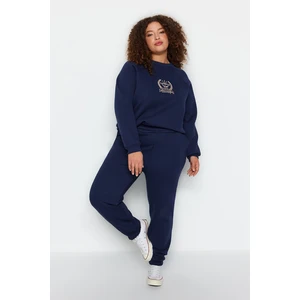 Trendyol Curve Navy Blue High Waist Jogger 3-Thread Marked Plus Size Sweatpants.