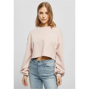 Ladies Cropped Small Embroidery Terry Crewneck pink