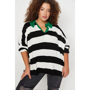 Trendyol Curve Green Polo Neck Striped Knitwear Sweater