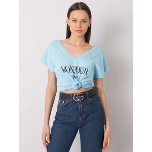 Blue T-shirt with a triangular neckline