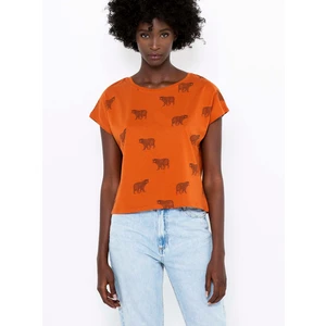 Orange Patterned T-Shirt CAMAIEU - Women