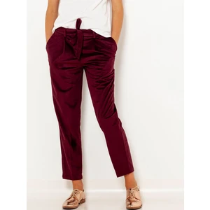 Burgundy Velvet Shortened Trousers CAMAIEU - Women