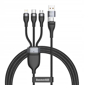 Kábel Baseus Flash Series 3v2, USB/USB-C na MicroUSB/Lightning/USB-C 100W, 1,2m (CA2T3-G1) čierny nabíjací kábel pre PC, tablety a mobilné telefóny •