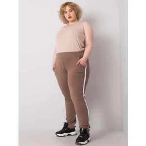 Plus size beige sweatpants with side stripes