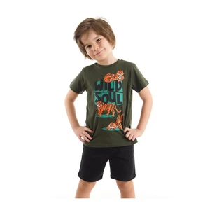 Mushi Three Tigers Boys Khaki T-Shirt Black Shorts Set