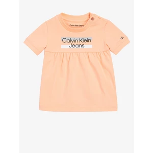 Dievčenské šaty Calvin Klein Jeans oranžová farba, mini, áčkový strih