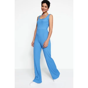 Trendyol Indigo Low-Collection Knitted Jumpsuit with Tie Detailed.