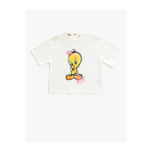 Koton Crop Tweety Licensed Printed Short Sleeve Crew Neck