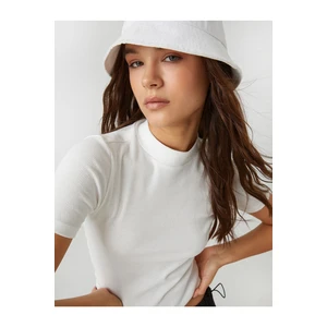 Koton Basic Crop T-Shirt Short Sleeves Stand Up Collar