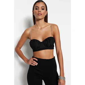 Trendyol Black Crop Lined Woven Bustier with Shiny Stones