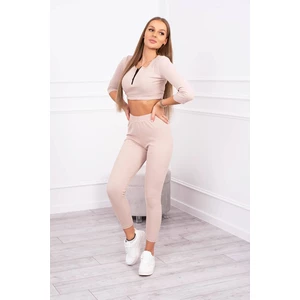 Ribbed crop top set light beige