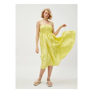 Koton Straight Collar Plain Yellow Long Women's Dress 3sak80005pw