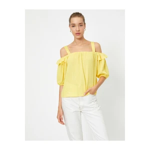 Koton Women's Yellow Off-the-Shoulder Short Sleeve Blouse