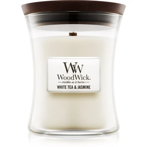 Woodwick White Tea & Jasmine vonná svíčka s dřevěným knotem 275 g