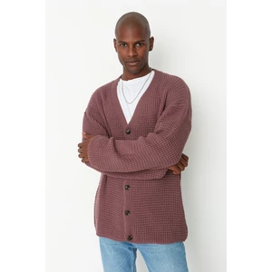 Trendyol Dried Rose Men's Oversize Wide Cut V-Neck Textured Cardigan