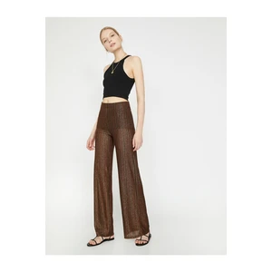 Koton Women's Brown Normal Waist Wide Leg Trousers