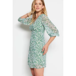 Trendyol Green Patterned V-Neck Dress