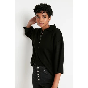 Trendyol Black Oversize Zipper Detailed Knitwear Blouse