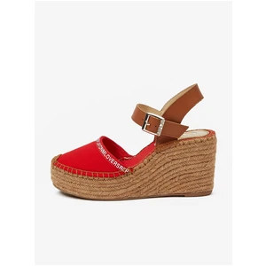 Red Leather Wedge Sandals Replay - Women