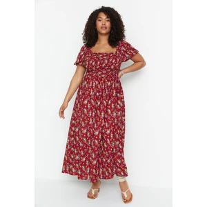 Trendyol Curve Claret Red Chest Gipe Patterned Woven Dress