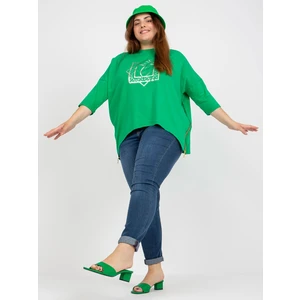 Green cotton blouse of larger size with application