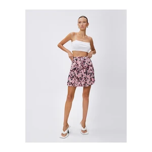 Koton Pleated Mini Skirt with Elastic Waist and Printed Letters