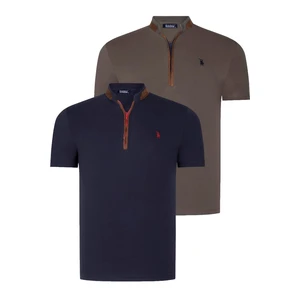 DUAL SET T8571 DEWBERRY ZIPPER MEN'S T-SHIRT-NAVY BLUE-KHAKI