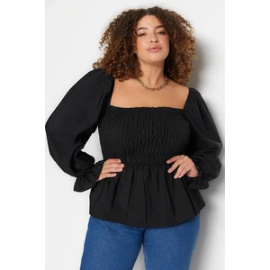 Trendyol Curve Plus Size Black Knitted Woven Plus Size Blouse