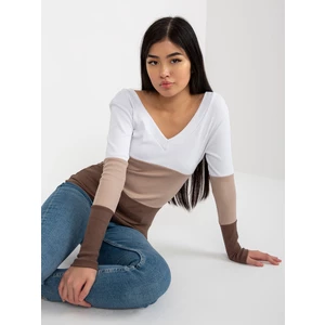 Basic white and brown ribbed blouse from RUE PARIS