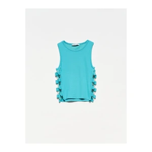 Dilvin 20109 Ring Detailed Crop Top-c.turquoise