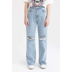 DEFACTO 90's Wide Leg Ripped Detail Cut-Toe Leg Jeans Long Trousers