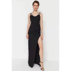 Trendyol Black Fitted Evening Dress with a slit in Woven