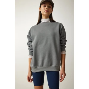 Happiness İstanbul Women's Gray Raised Basic Sweatshirt