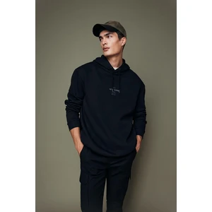 DEFACTO Black Relax Fit Hooded Printed Thick Sweatshirt