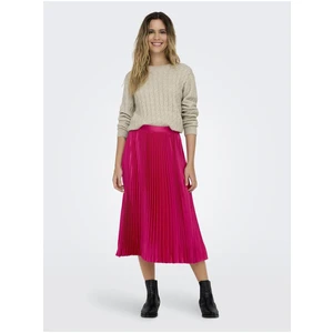 Women's Dark Pink Satin Pleated Midi Skirt JDY Sarah - Women