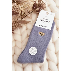 Women's thick socks with teddy bear, blue