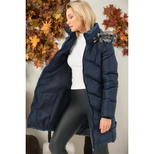 Z6768 DEWBERRY WOMEN'S COAT-PLAIN NAVY BLUE