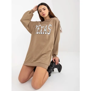 Dark beige long sweatshirt with print and pockets