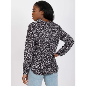 Black Inesa print blouse with a V-neck