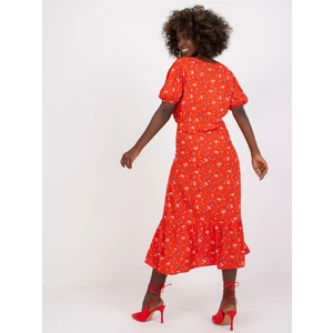 Red midi dress for women with RUE PARIS prints
