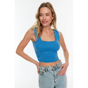 Trendyol Blue Strap Ribbed Crop Knitwear Blouse