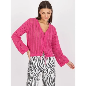 Pink short openwork sweater with RUE PARIS binding