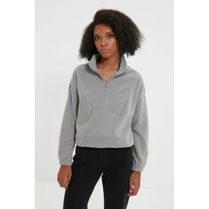 Trendyol Gray Zipper Detailed Fleece Knitted Sweatshirt