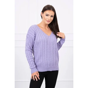 Braided sweater with V-neck purple